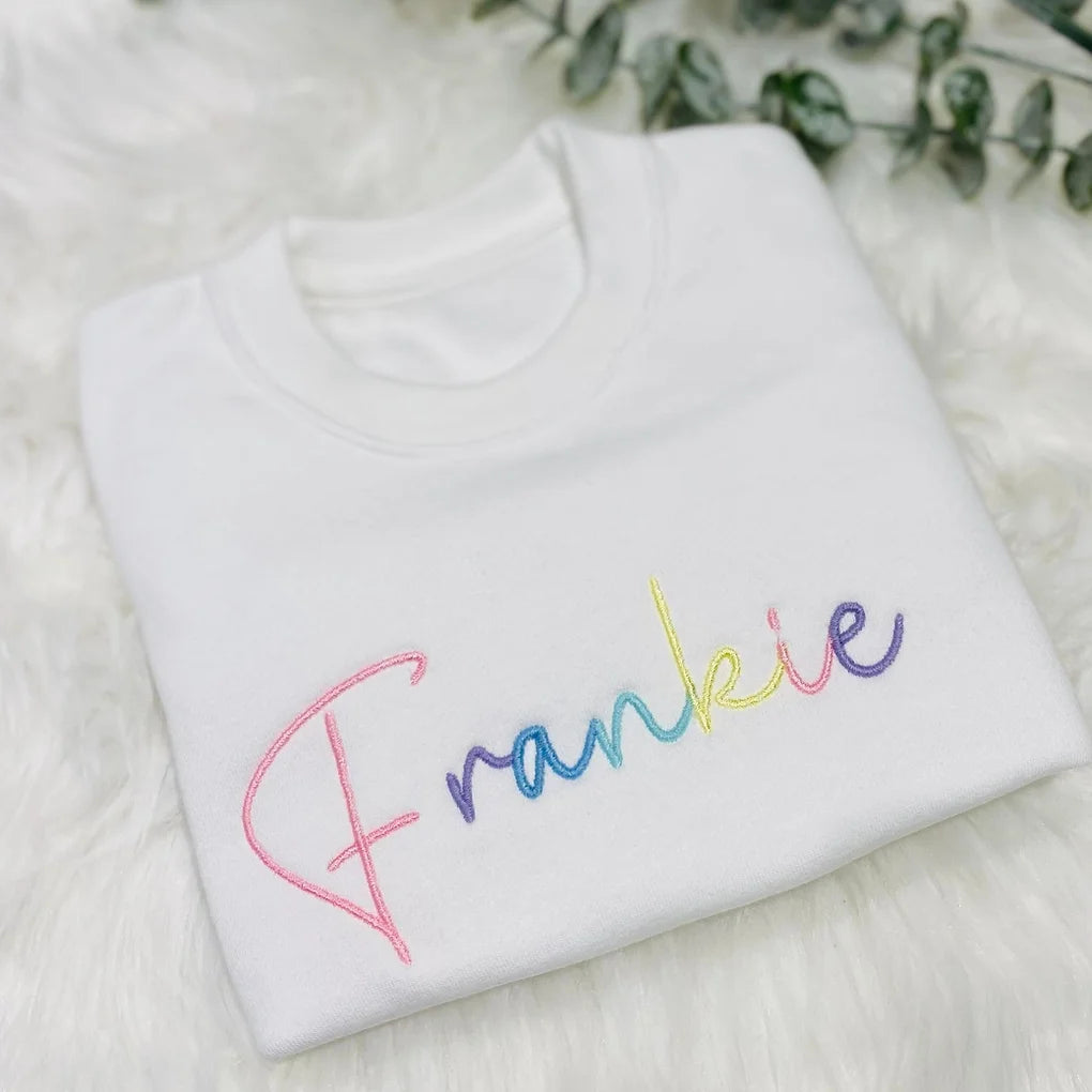 White Signature Style Embroidered Sweater - Pastels