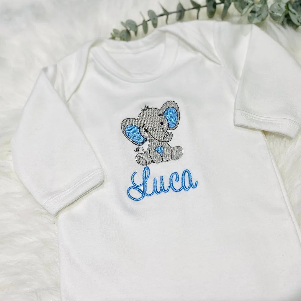 Embroidered Baby Sleep suit / Baby grow Elephant Design