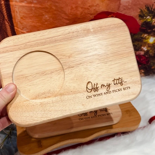 Personalised engraved snack and drink board off my tits on picky bits
