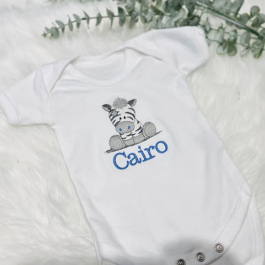 Embroidered baby Vest - Personalised zebra design