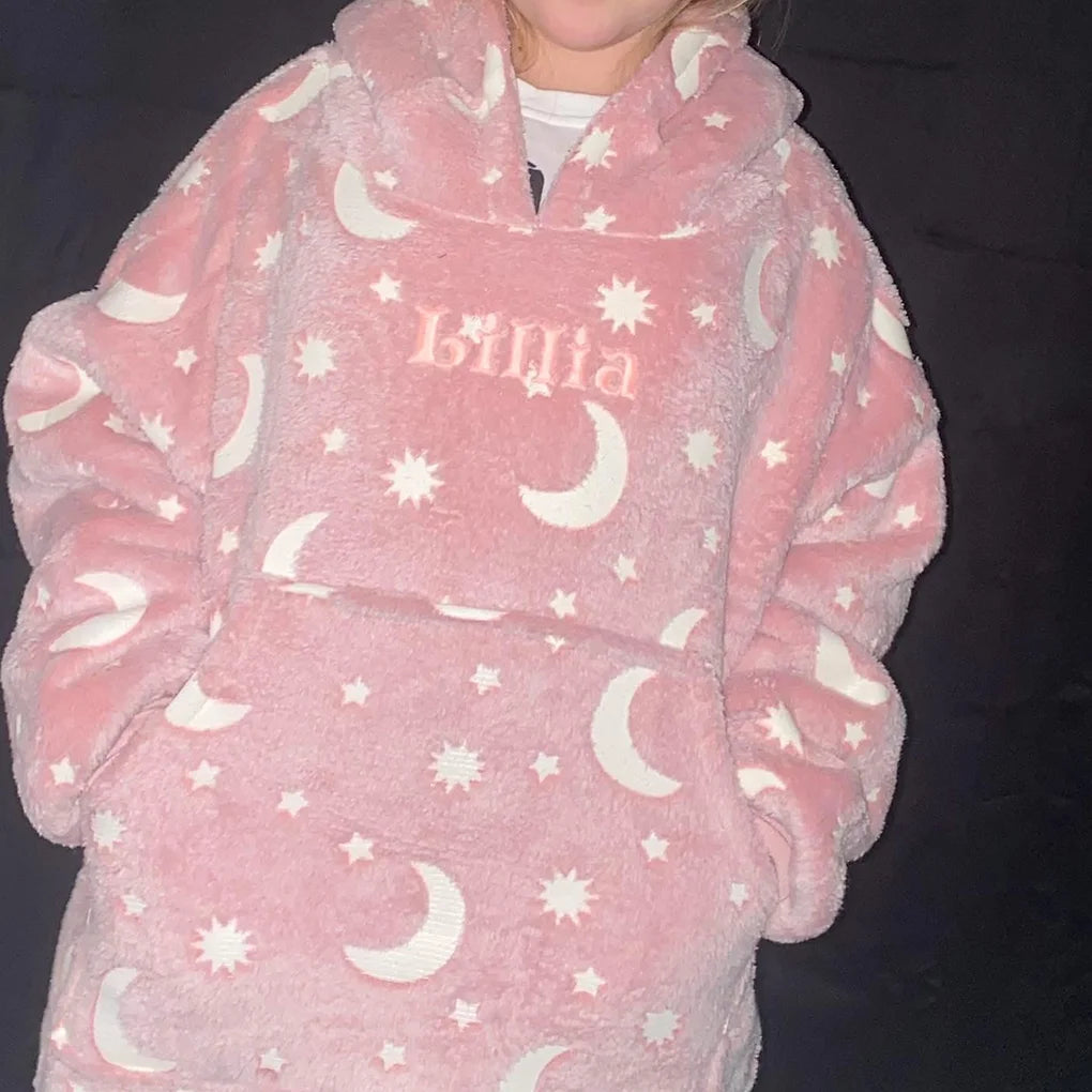 Personalised snuggly glow in the dark hoody with embroidered name