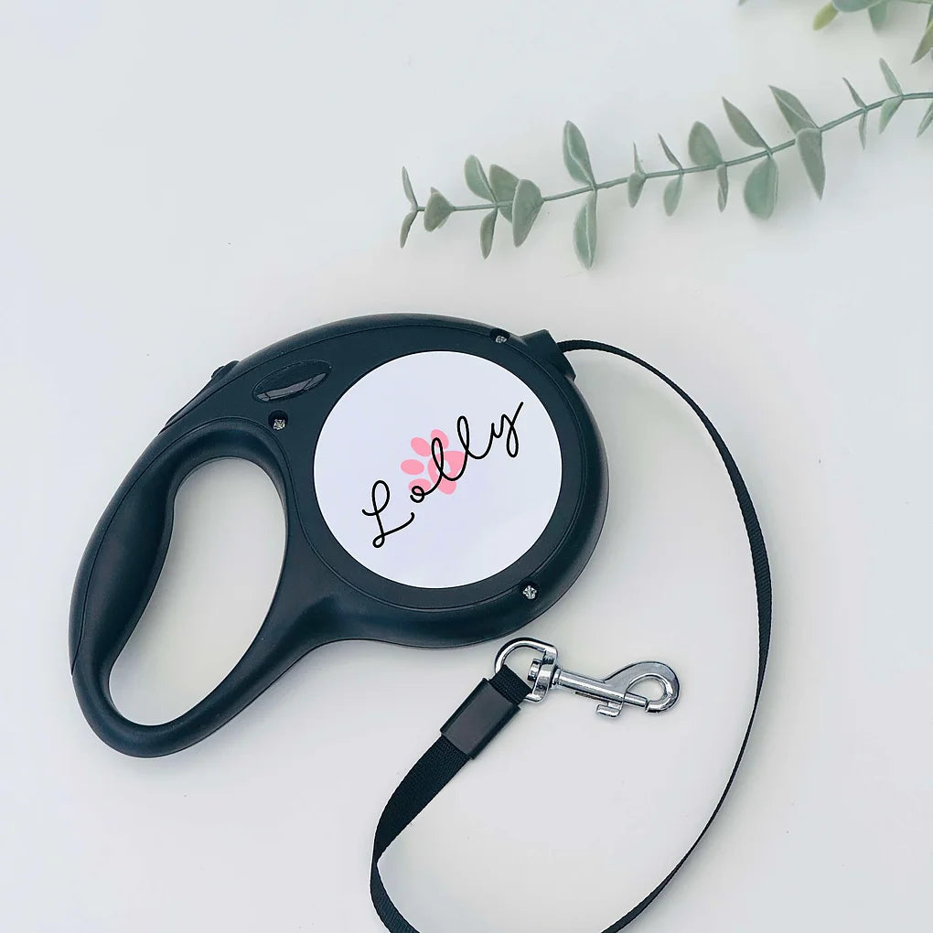 Personalised Black Dog Leash/ lead- Small Retractable