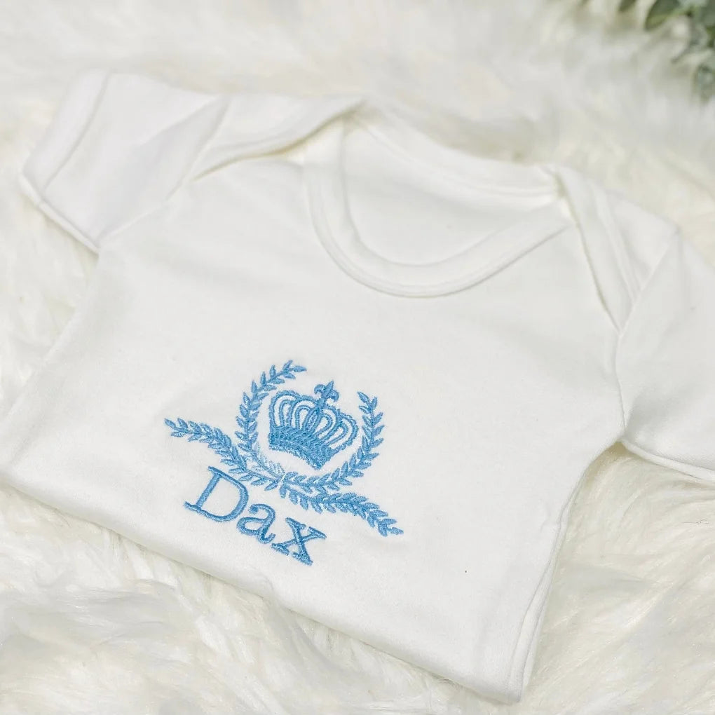 Embroidered baby Vest - Personalised crown design