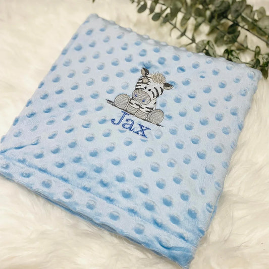 Personalised Embroidered Baby Blanket with Name & Zebra Design