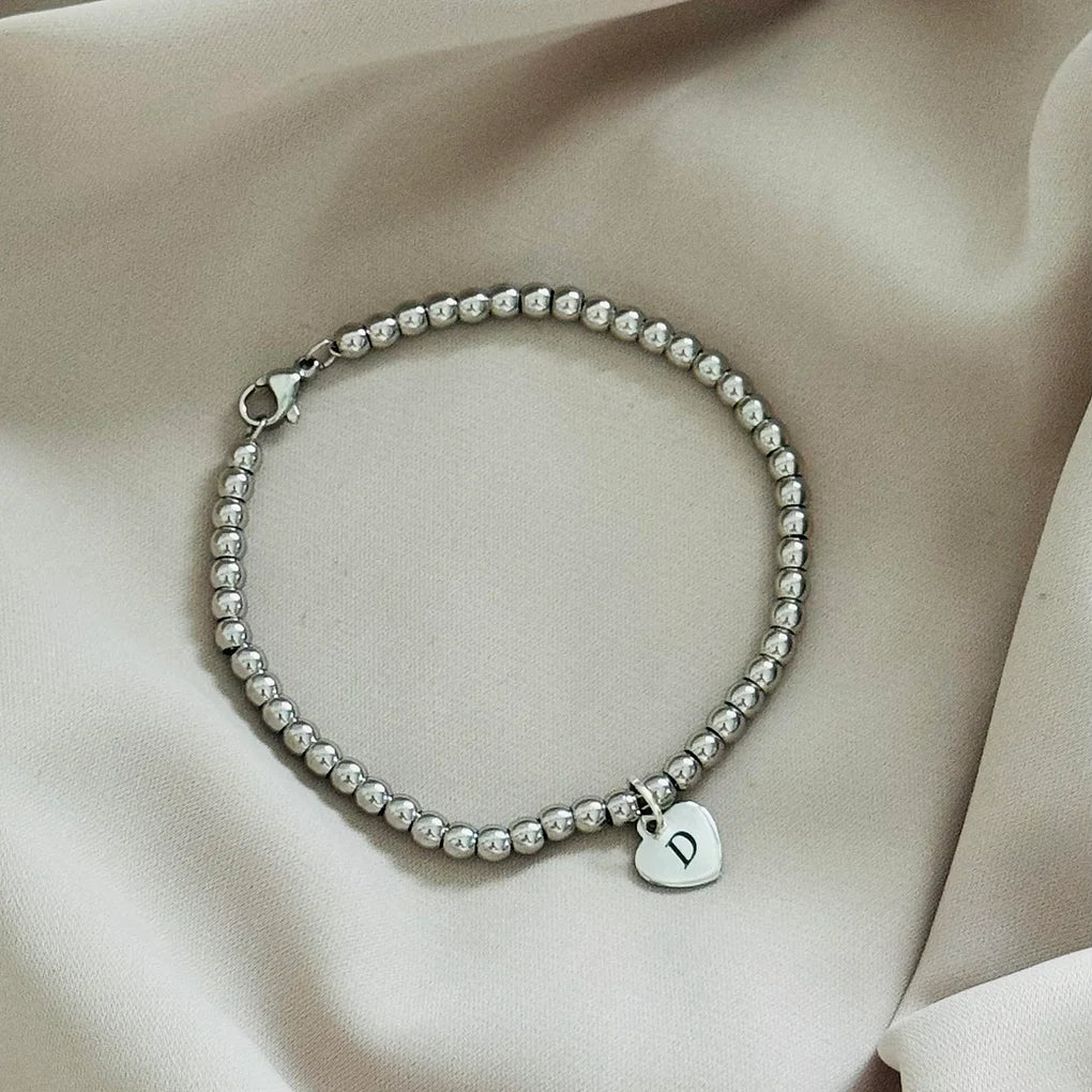 Personalised initial heart charm bracelet