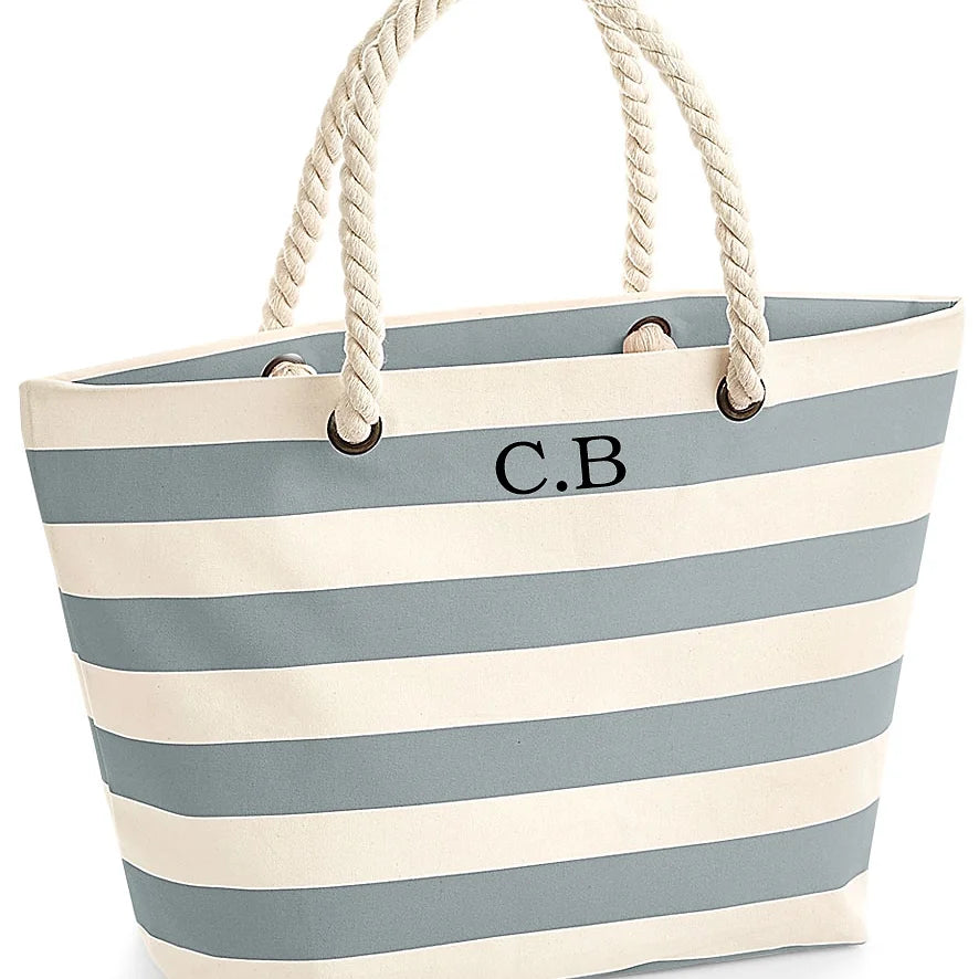 Personalised Nautical Striped Beach Bag