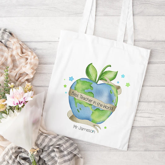 Personalised Teacher Gift - Tote bag - Best teacher in the world Design