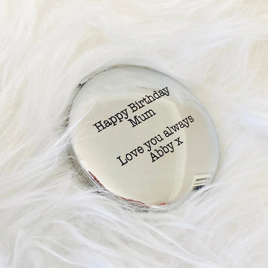 Personalised Engraved Silver Compact Mirror.