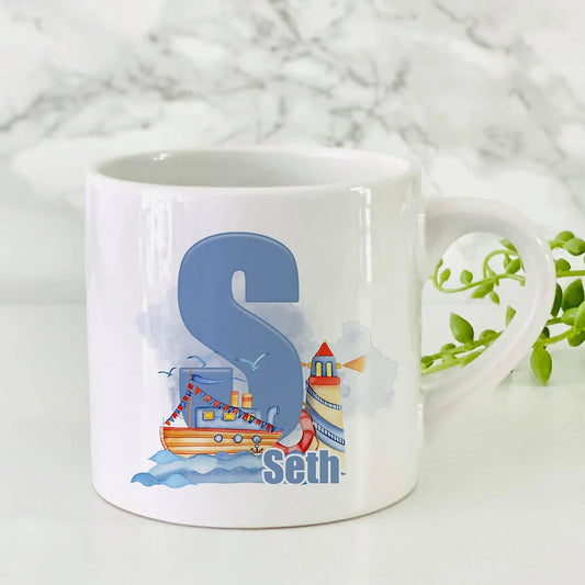 Personalised Childrens seaside boat theme Mug - 6 OZ Mug -