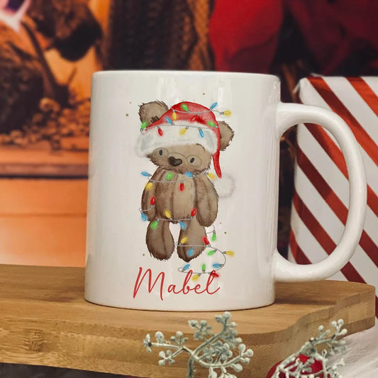 Personalised christmas bear with lights  mug 11oz