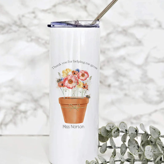 Personalised Teacher Tumbler - Thank you for helping me grow flowerpot design