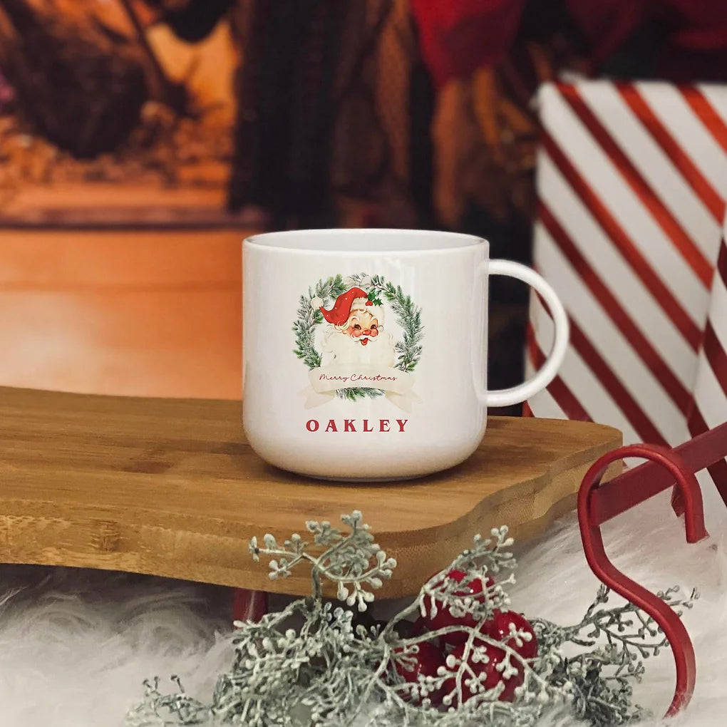 Personalised Santa wreath design  6oz unbreakable
