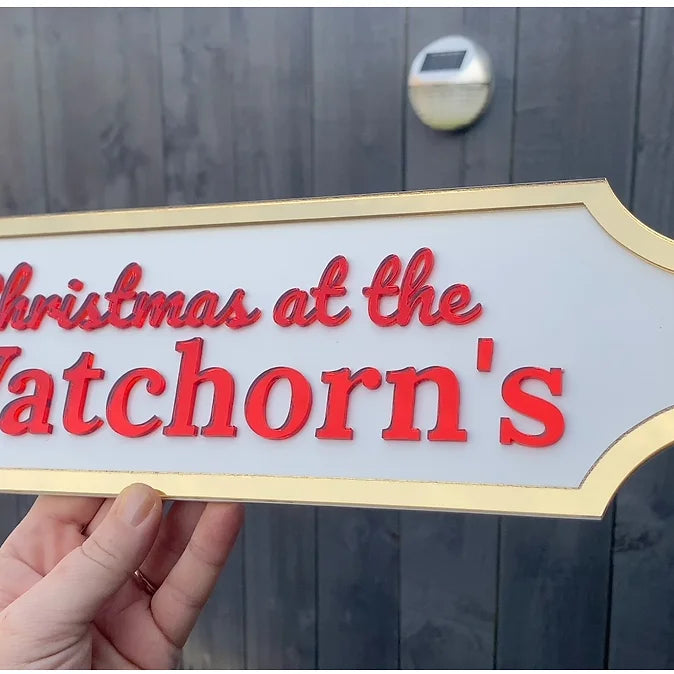 Christmas at the personalised family name acrylic sign