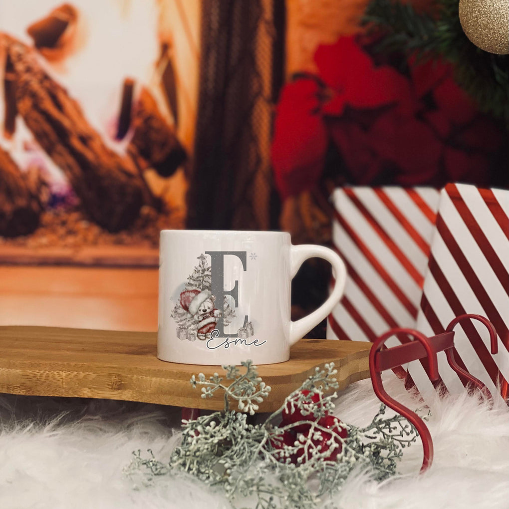 Personalised christmas bear initial design 6oz  kids ceramic mug
