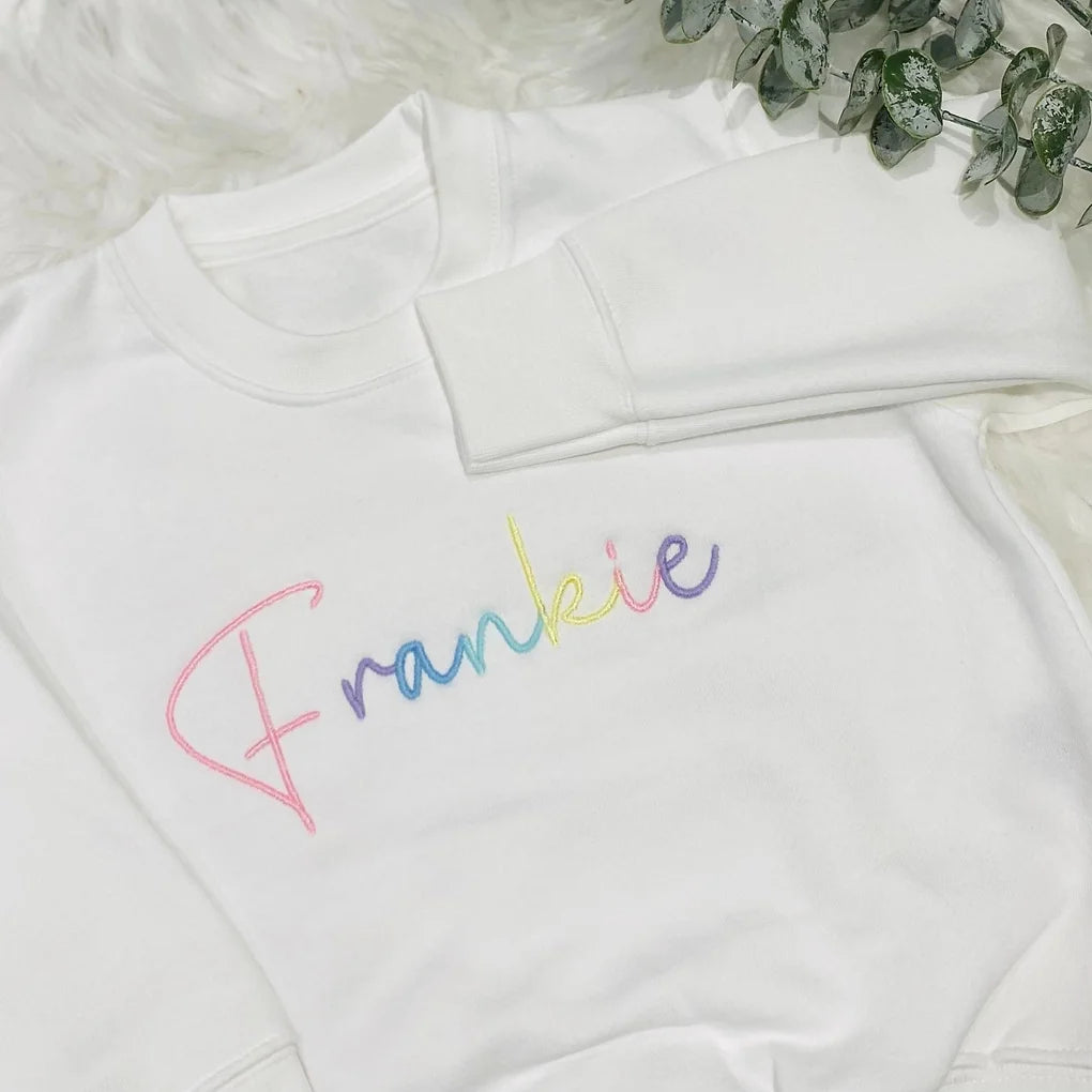 White Signature Style Embroidered Sweater - Pastels