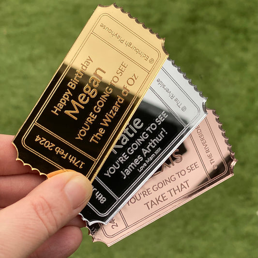 Personalised engraved acrylic event ticket