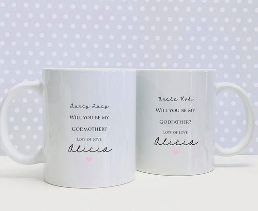 Personalised God Parents Proposal gift - Personalised Set of Mugs  - God Mother Gift - God Father Gift