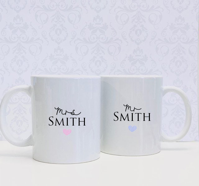 Personalised wedding gift - Personalised Set of MR & MRS Mugs  -