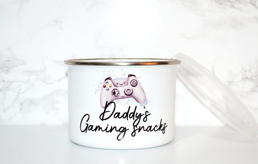 Personalised Gamer design Enamel Snack Bowl With Lid