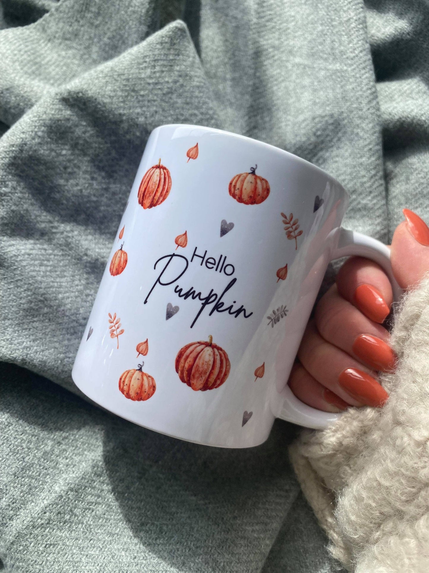Personalised Autumn Hello Pumpkin Mug - Personalised fall mug - Tea & Coffee Mug -