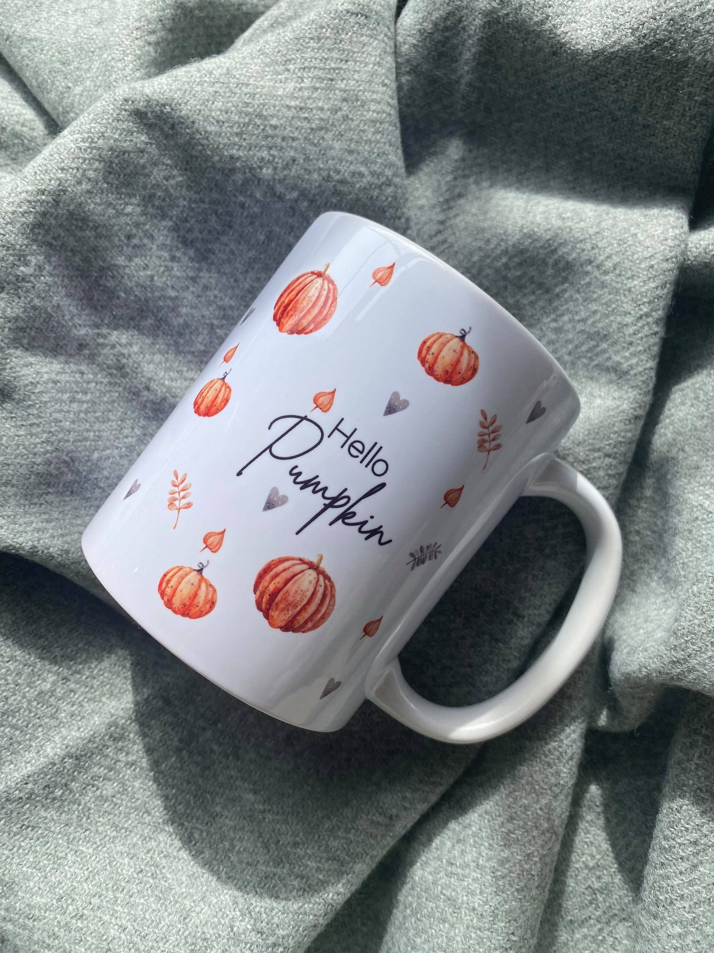 Personalised Autumn Hello Pumpkin Mug - Personalised fall mug - Tea & Coffee Mug -