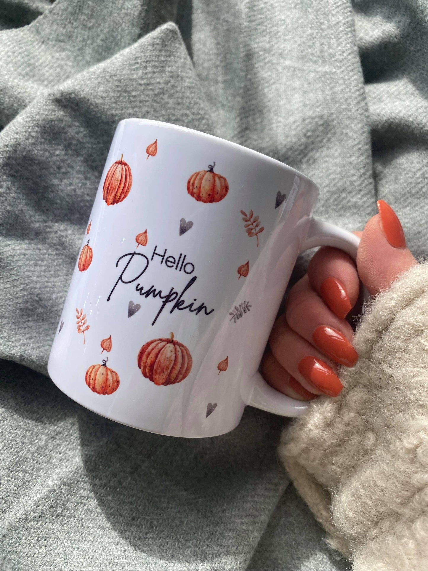 Personalised Autumn Hello Pumpkin Mug - Personalised fall mug - Tea & Coffee Mug -