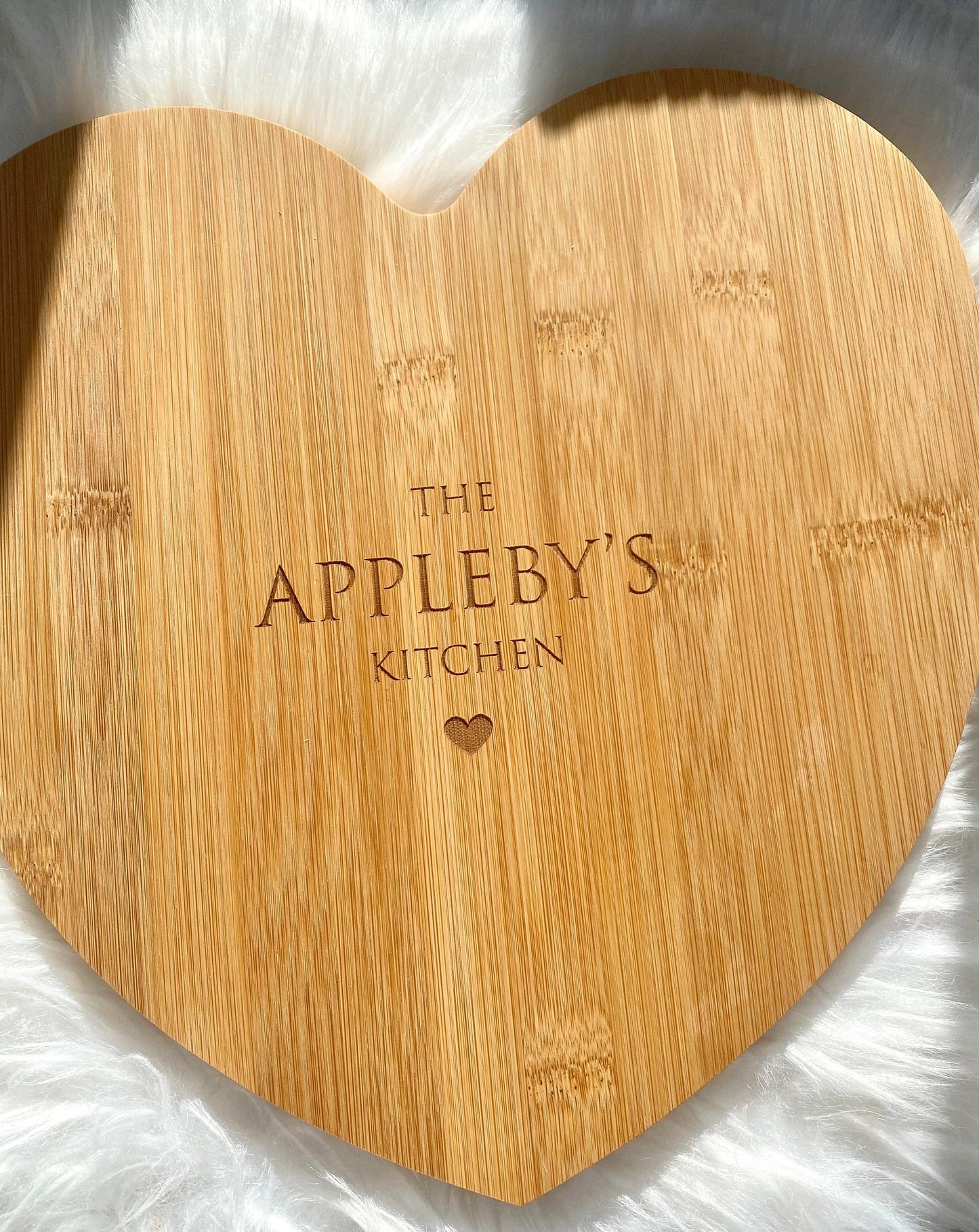 Engraved Heart Shape Bamboo Chopping Board
