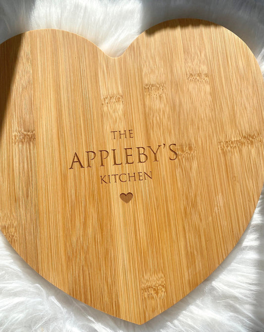 Engraved Heart Shape Bamboo Chopping Board