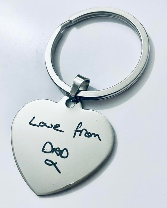 Memorial Heart engraved handwriting Keyring