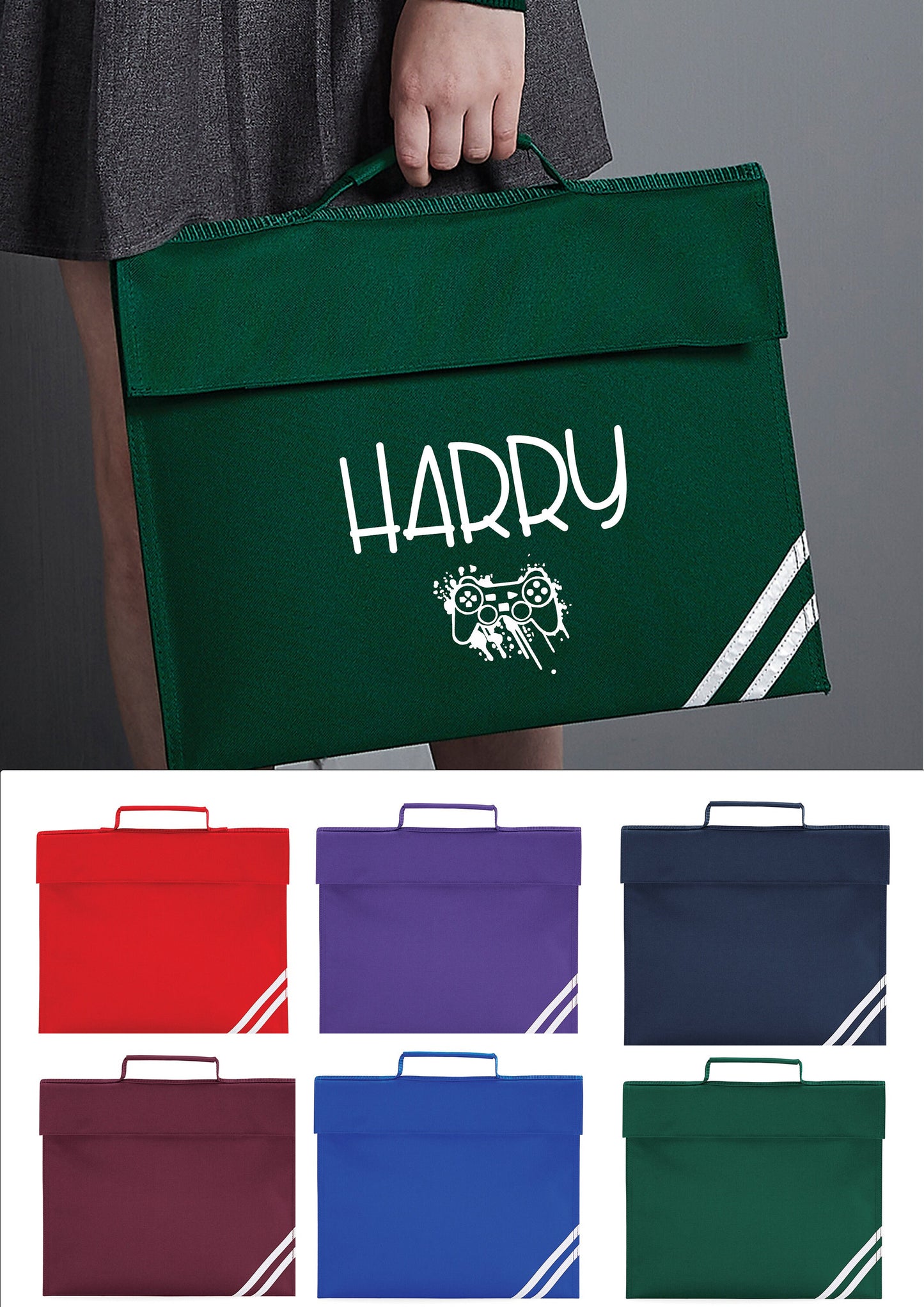 Personalised Childrens Book Bag - choice of colours - school bag -