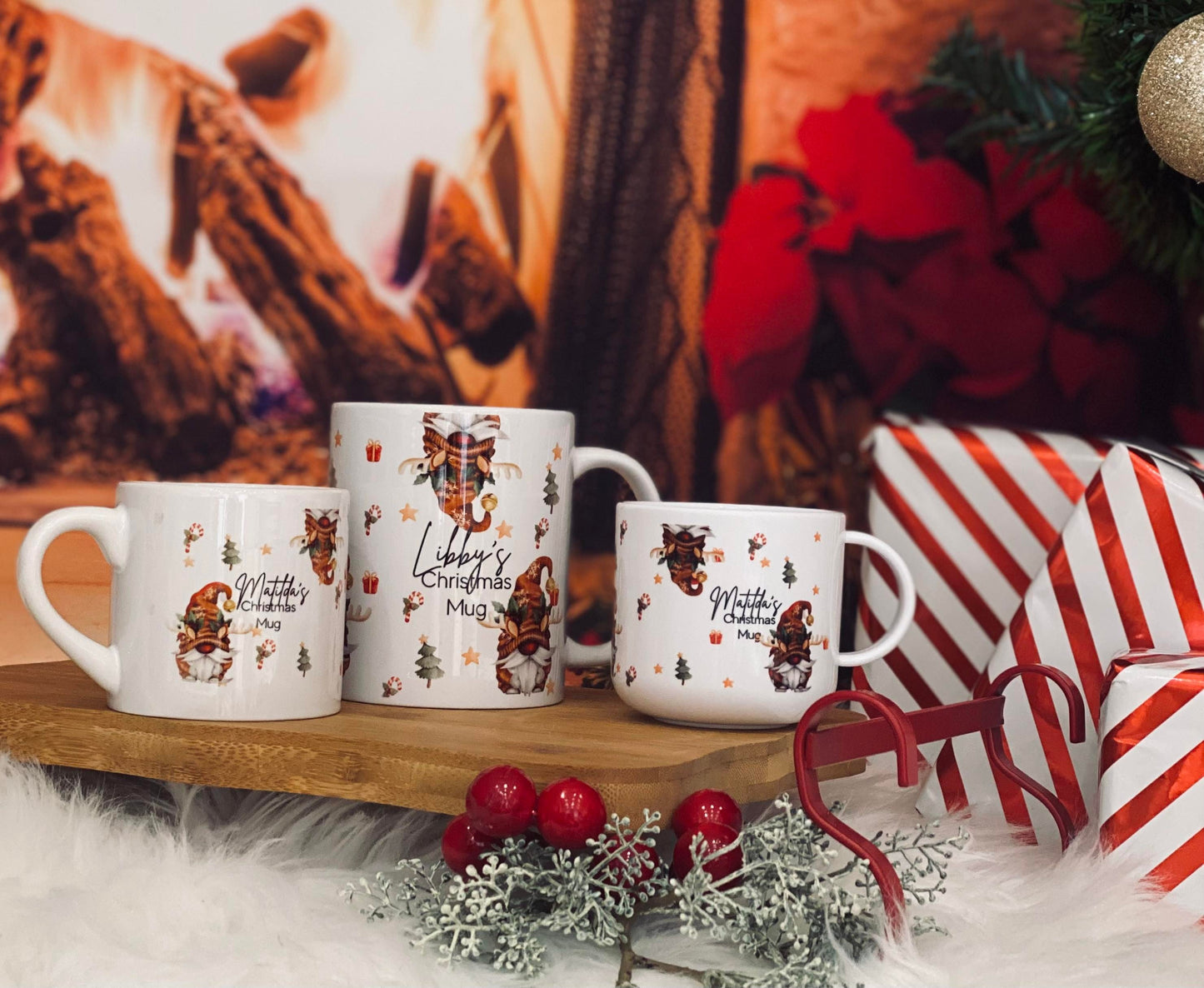 Childrens Mug - Christmas Eve Mug - 6 OZ Mug - Reindeer Gnome / Gonk Theme - Christmas Eve Mug