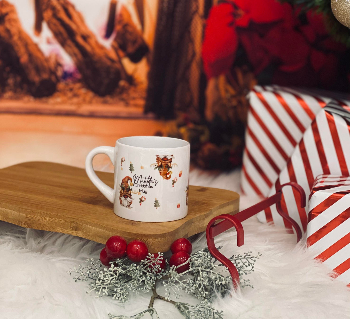 Childrens Mug - Christmas Eve Mug - 6 OZ Mug - Reindeer Gnome / Gonk Theme - Christmas Eve Mug