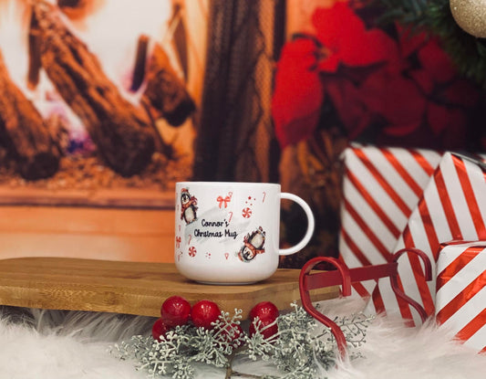 Personalised Children's Christmas Mug - 6 oz unbreakable kids mug - Christmas Penguin  Theme Kids Christmas Eve Cup