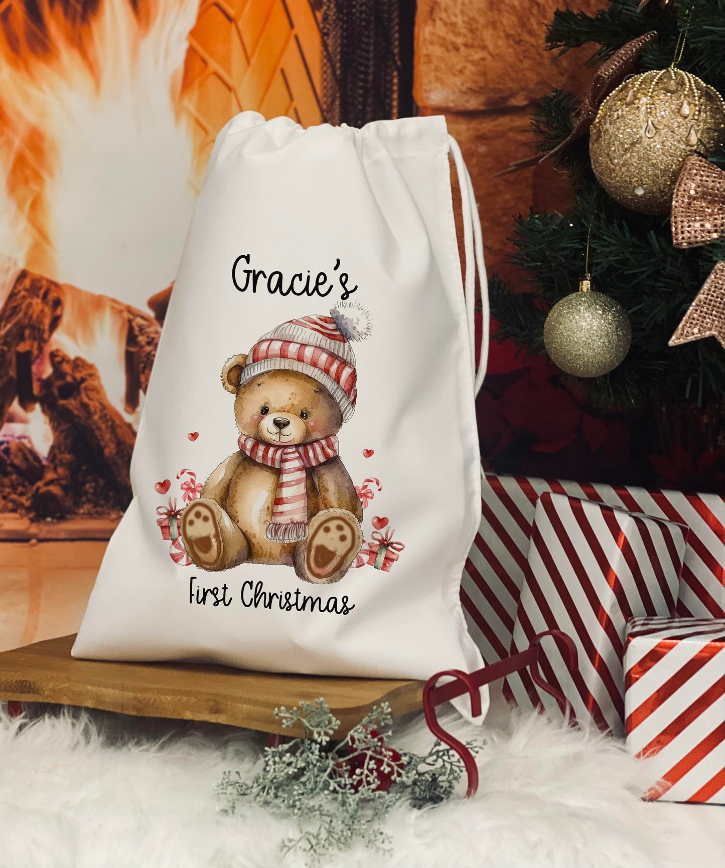 Personalised Christmas Eve Bag - Treat Bag - Christmas Eve Treat Bag - Christmas teddy Theme