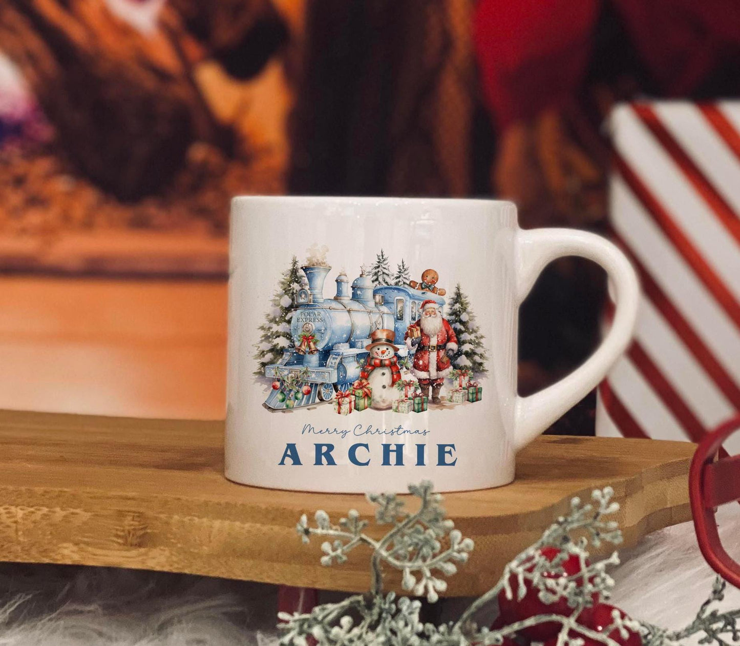 Childrens Mug - Christmas Eve Mug - 6 OZ Mug - Christmas train blue - Christmas Eve Mug