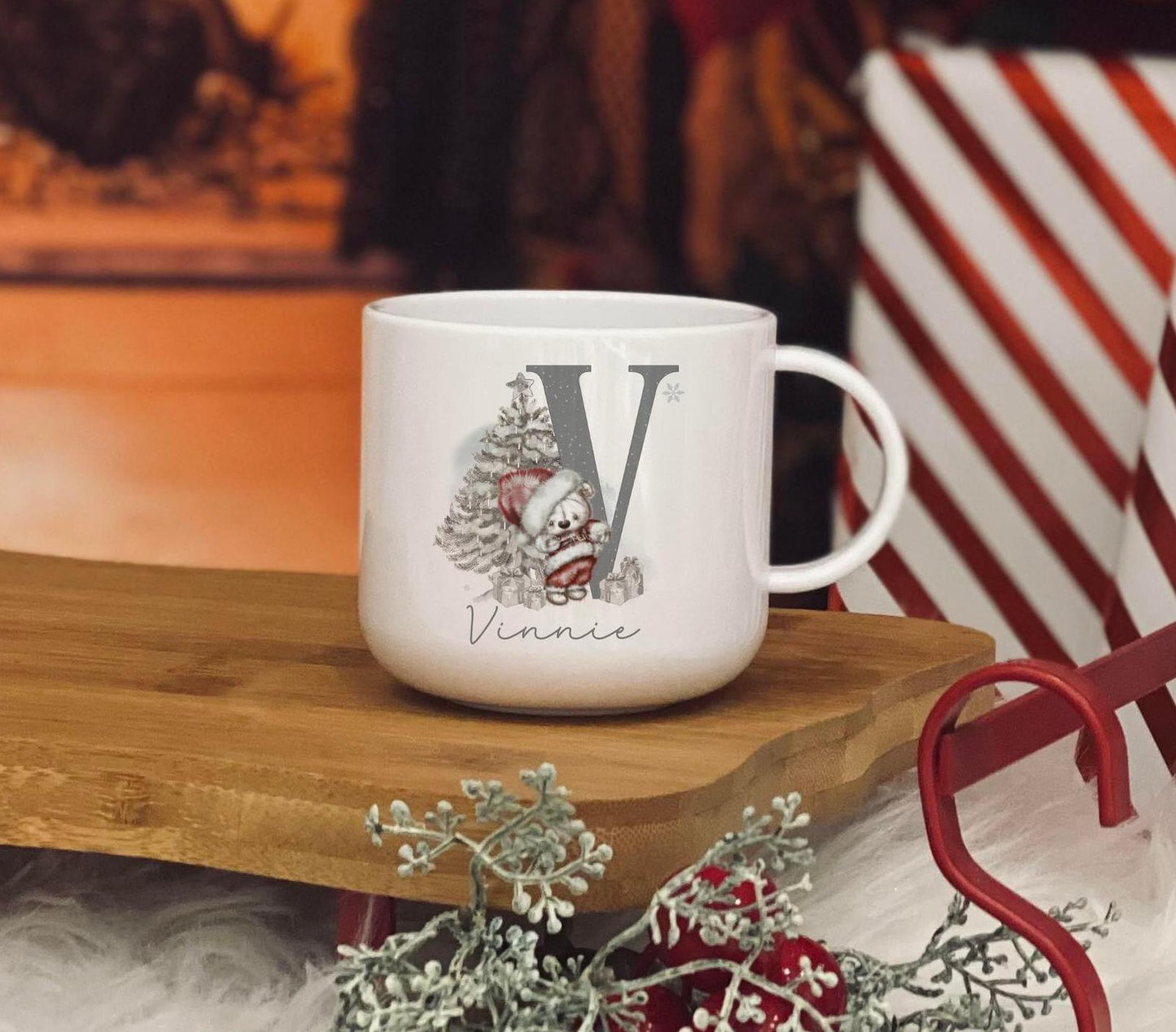 Personalised bear initial christmas 6oz unbreakable kids mug - christmas eve mug - matching family mugs