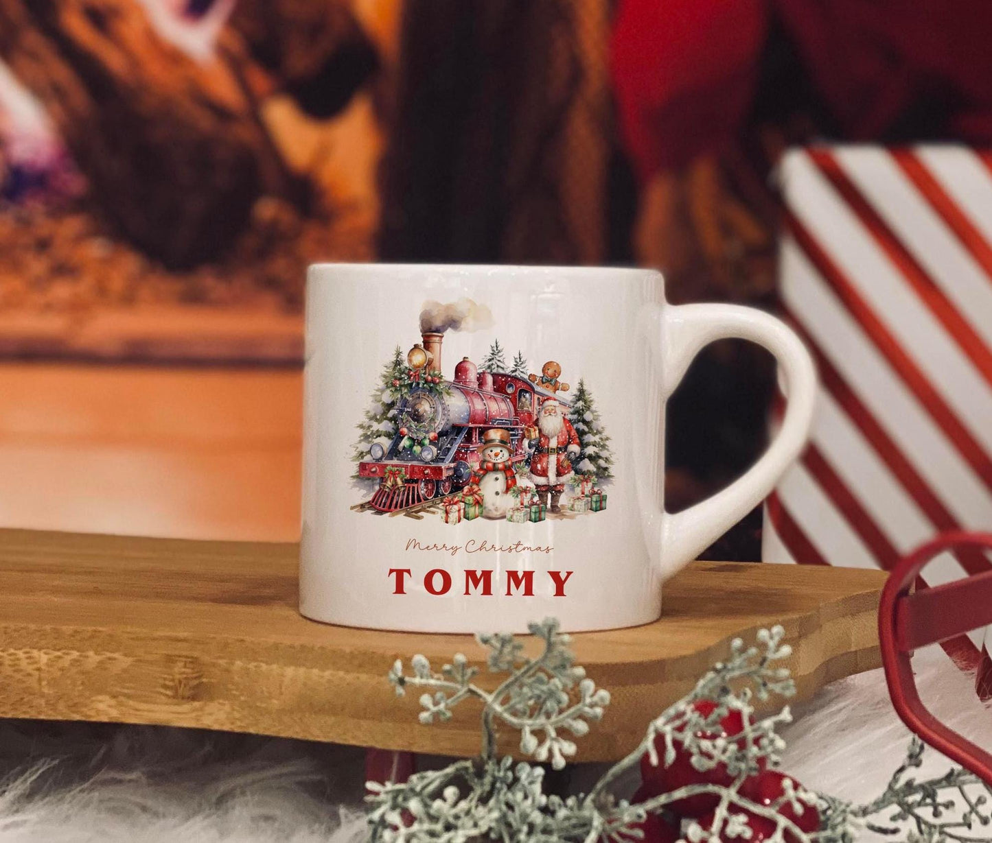 Childrens Mug - Christmas Eve Mug - 6 OZ Mug - Christmas train red - Christmas Eve Mug