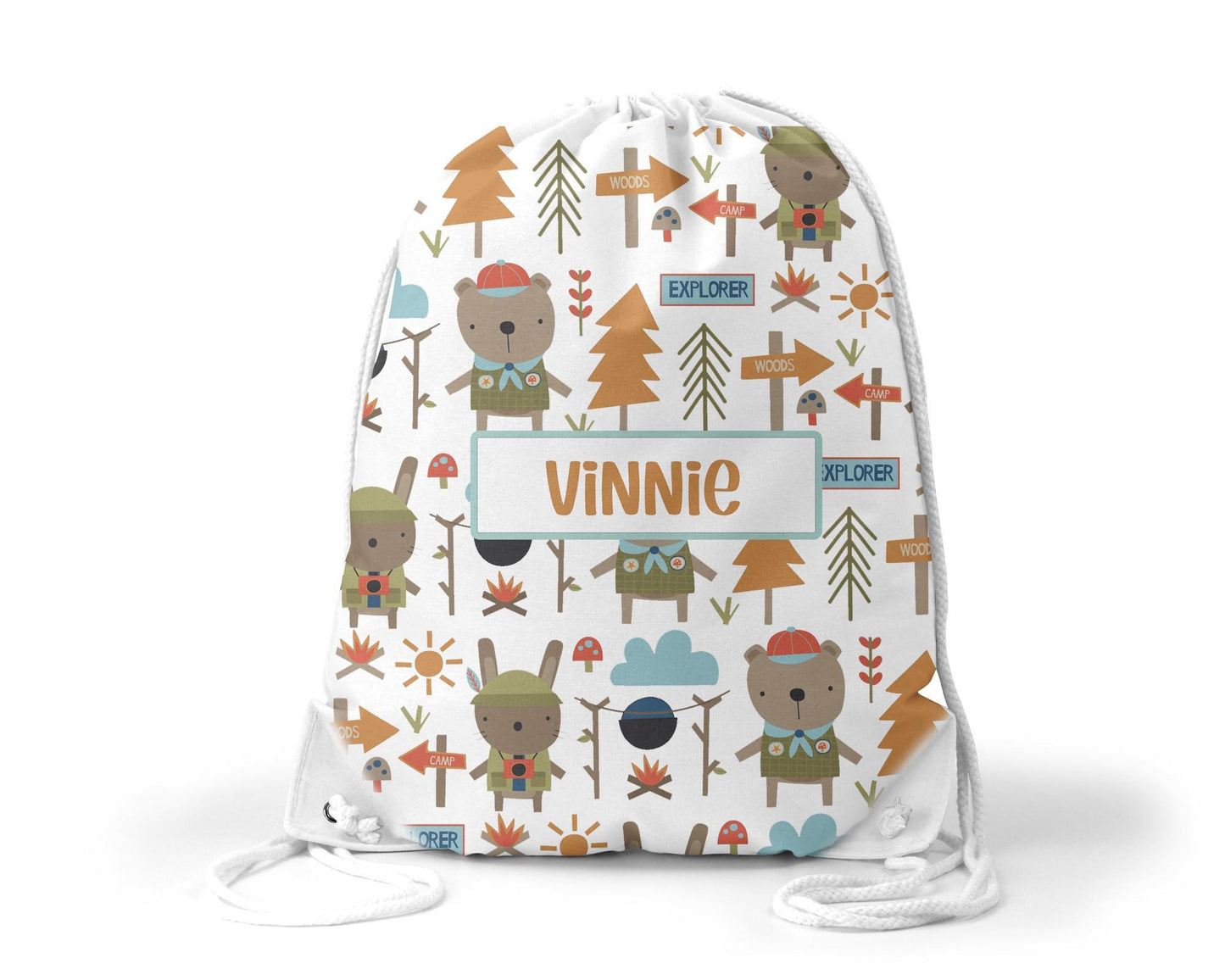 Personalised little explorer theme drawstring bag - nursery bag - school bag