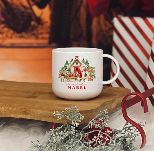 Personalised Children's Christmas Mug - 6 oz unbreakable kids mug - North Pole Village Theme Kids Christmas Eve Cup