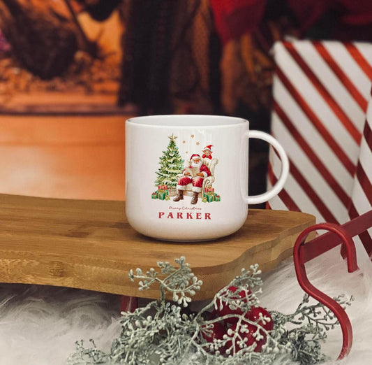 Personalised Children's Christmas Mug - 6 oz unbreakable kids mug - Christmas santa and his elf  Kids Christmas Eve Cup