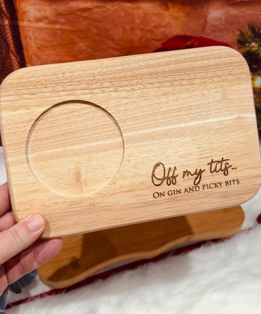 Personalised engraved snack and drink board off my tits on picky bits  tray